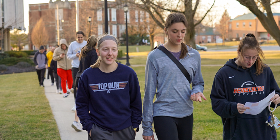 Students discuss while on the "Justice Jog"